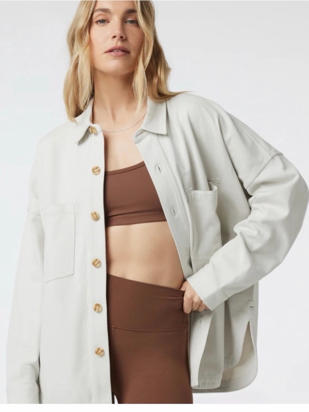 Vuori Light Cream Oversized Button-Front Shirt Jacket